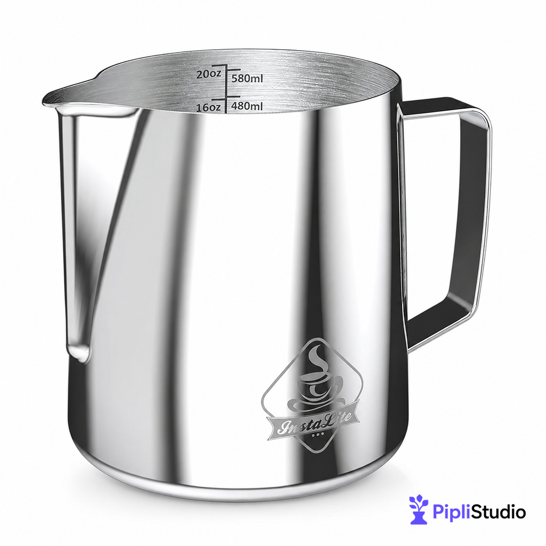 Steel Finish Frothing Jug with Easy Measure Marks