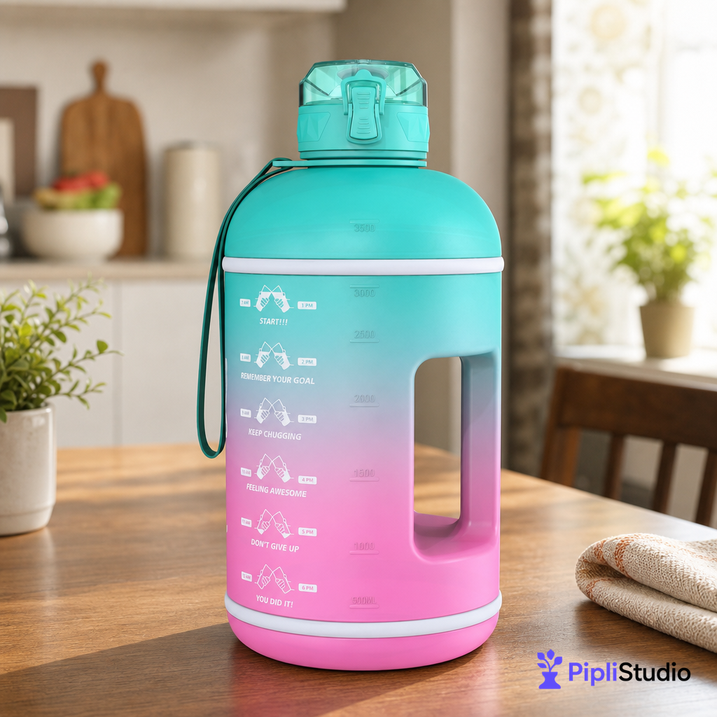 Instalite Gallon Capacity Gym Water Bottle with Measurement Markings & Leak-Proof Lid - Perfect for Fitness, Workouts, and Outdoors (3.78 Litre, Multi Color)