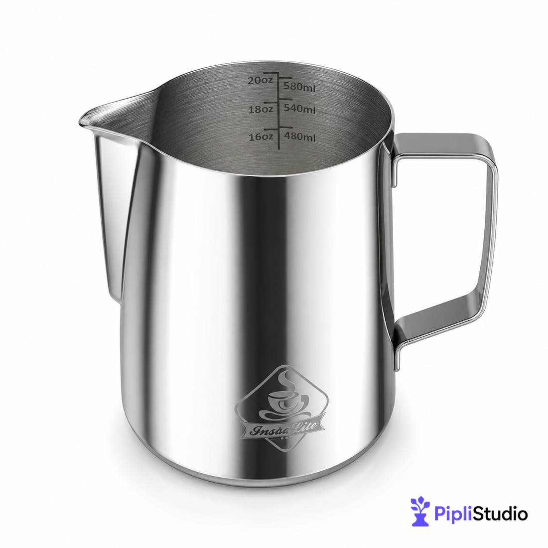 Steel Finish Frothing Jug with Easy Measure Marks