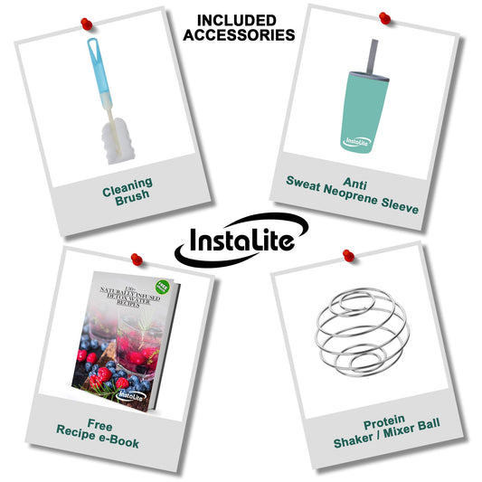 Instalite Fruit Infuser Water Bottle 1 Litre, BPA Free Tritan Material with Hydra Gel Ball Infusion Rod, Free Recipe eBook & Accessories (Mint)