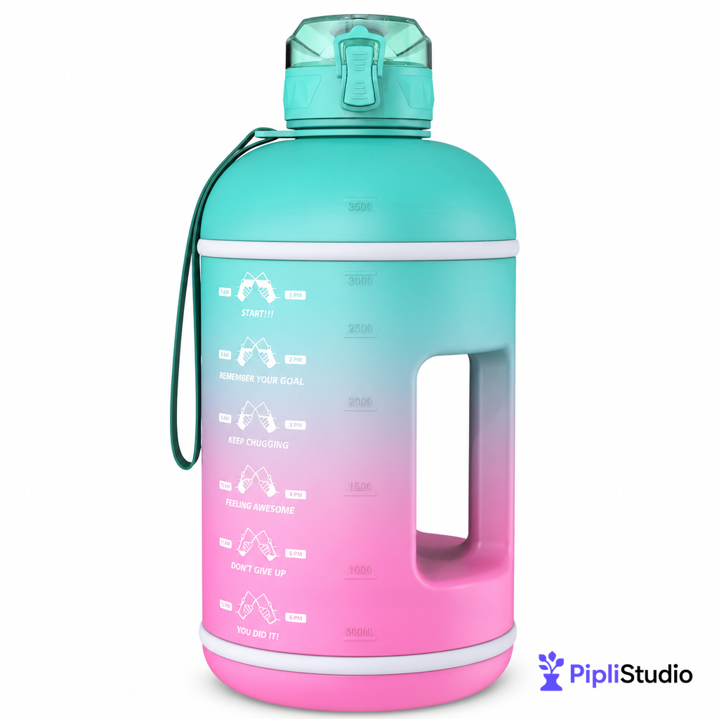 Instalite Gallon Capacity Gym Water Bottle with Measurement Markings & Leak-Proof Lid - Perfect for Fitness, Workouts, and Outdoors (3.78 Litre, Multi Color)