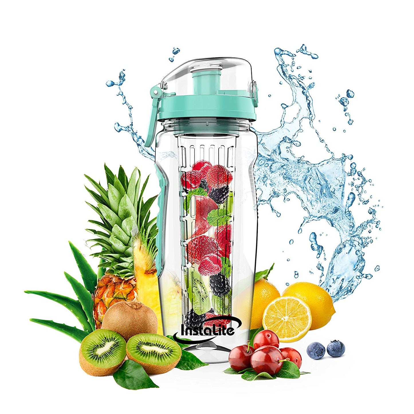 Instalite Fruit Infuser Detox Water Bottle with BPA Free Tritan Material & Freebies (Mint)