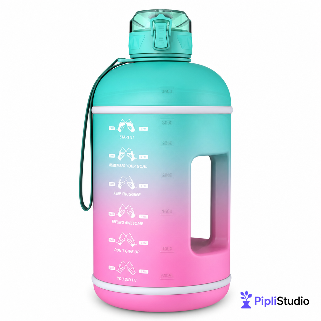 Instalite Gallon Capacity Gym Water Bottle with Measurement Markings &amp; Leak-Proof Lid - Perfect for Fitness, Workouts, and Outdoors (3.78 Litre, Multi Color)