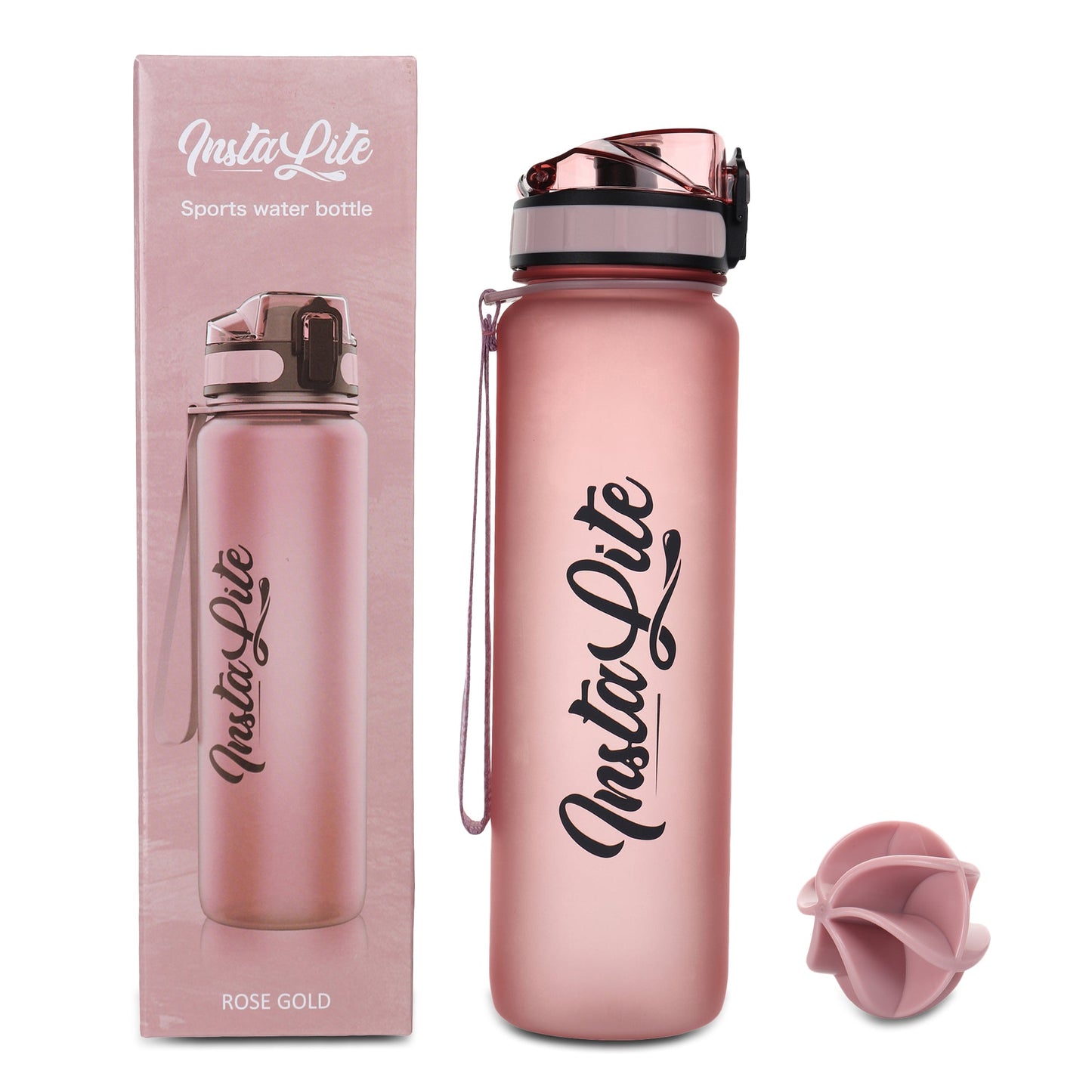 InstaLite 1 Litre BPA Free Tritan Sports/Gym Water Bottle with Time Marker, Fruit Infuser Screen & Protein Shaker Blending Ball (Rose Gold, 1000 ML)