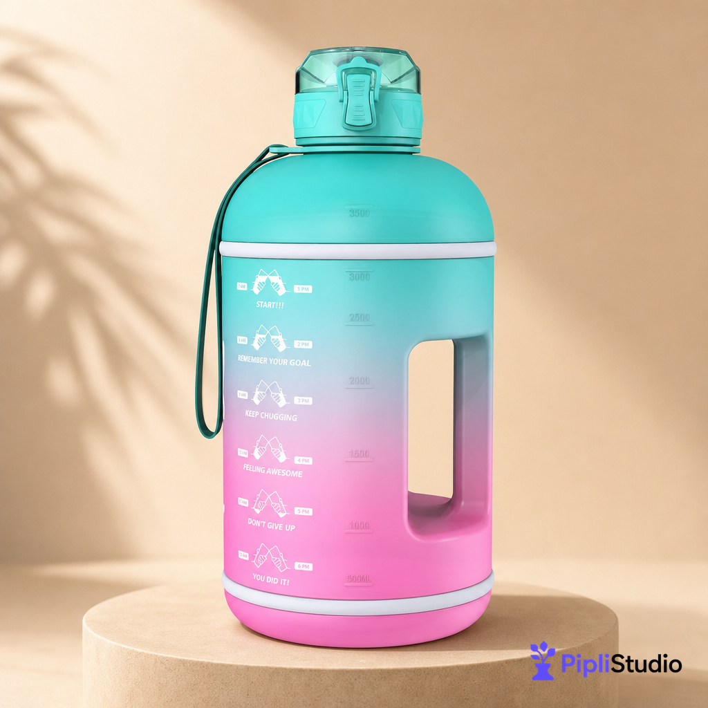 Instalite Gallon Capacity Gym Water Bottle with Measurement Markings &amp; Leak-Proof Lid - Perfect for Fitness, Workouts, and Outdoors (3.78 Litre, Multi Color)