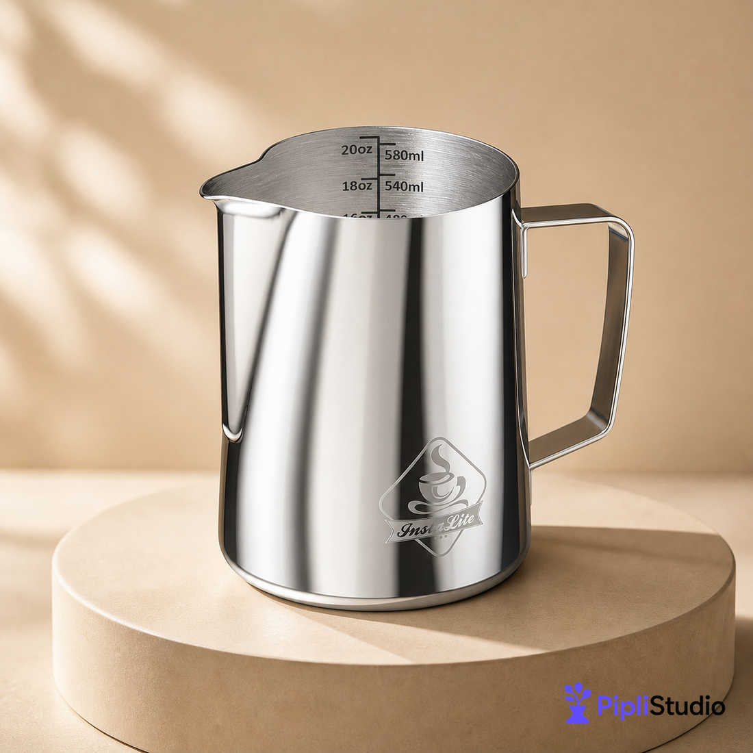 Steel Finish Frothing Jug with Easy Measure Marks