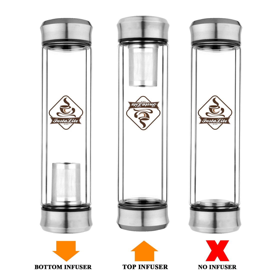 InstaLite Tea Infuser Bottle - BPA Free Double Wall Glass Detox Bottle with Stainless Steel Filter - Leakproof Tea Tumbler with Strainer for Loose Leaf Green Tea and Fruit & Detox Water