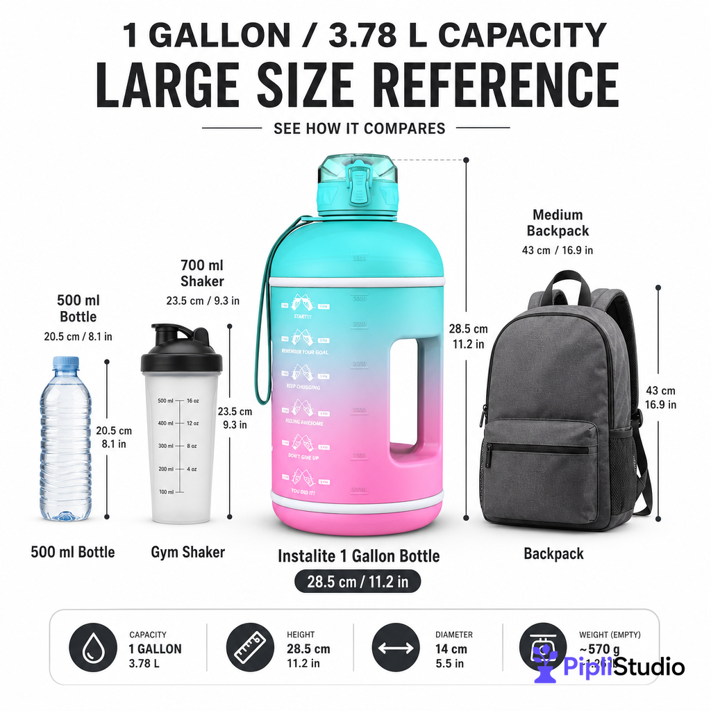 Instalite Gallon Capacity Gym Water Bottle with Measurement Markings &amp; Leak-Proof Lid - Perfect for Fitness, Workouts, and Outdoors (3.78 Litre, Multi Color)