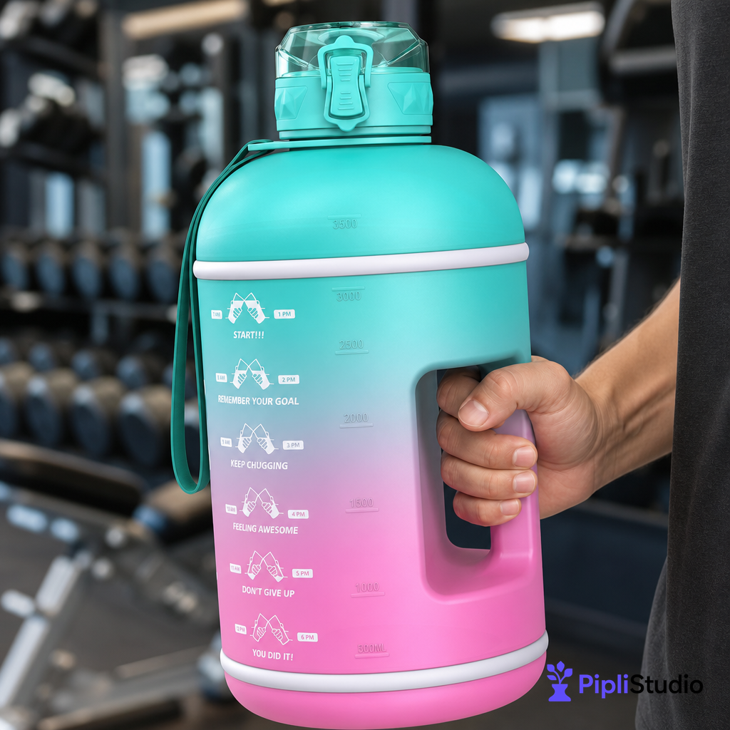 Instalite Gallon Capacity Gym Water Bottle with Measurement Markings &amp; Leak-Proof Lid - Perfect for Fitness, Workouts, and Outdoors (3.78 Litre, Multi Color)