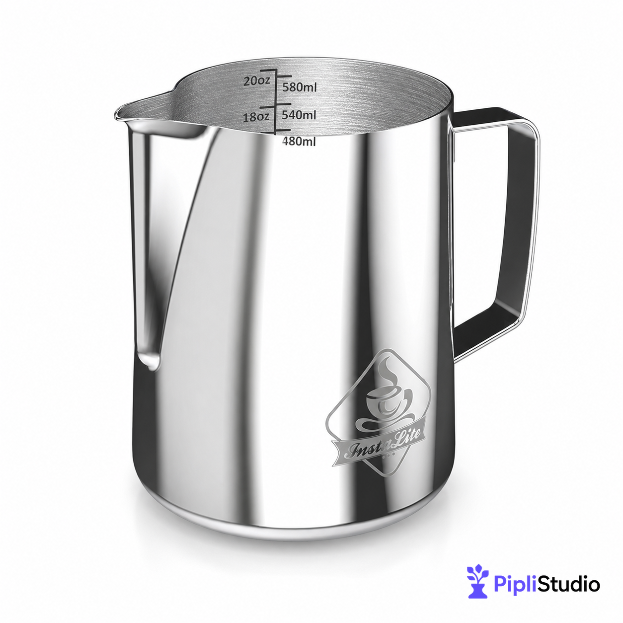 Steel Finish Frothing Jug with Easy Measure Marks