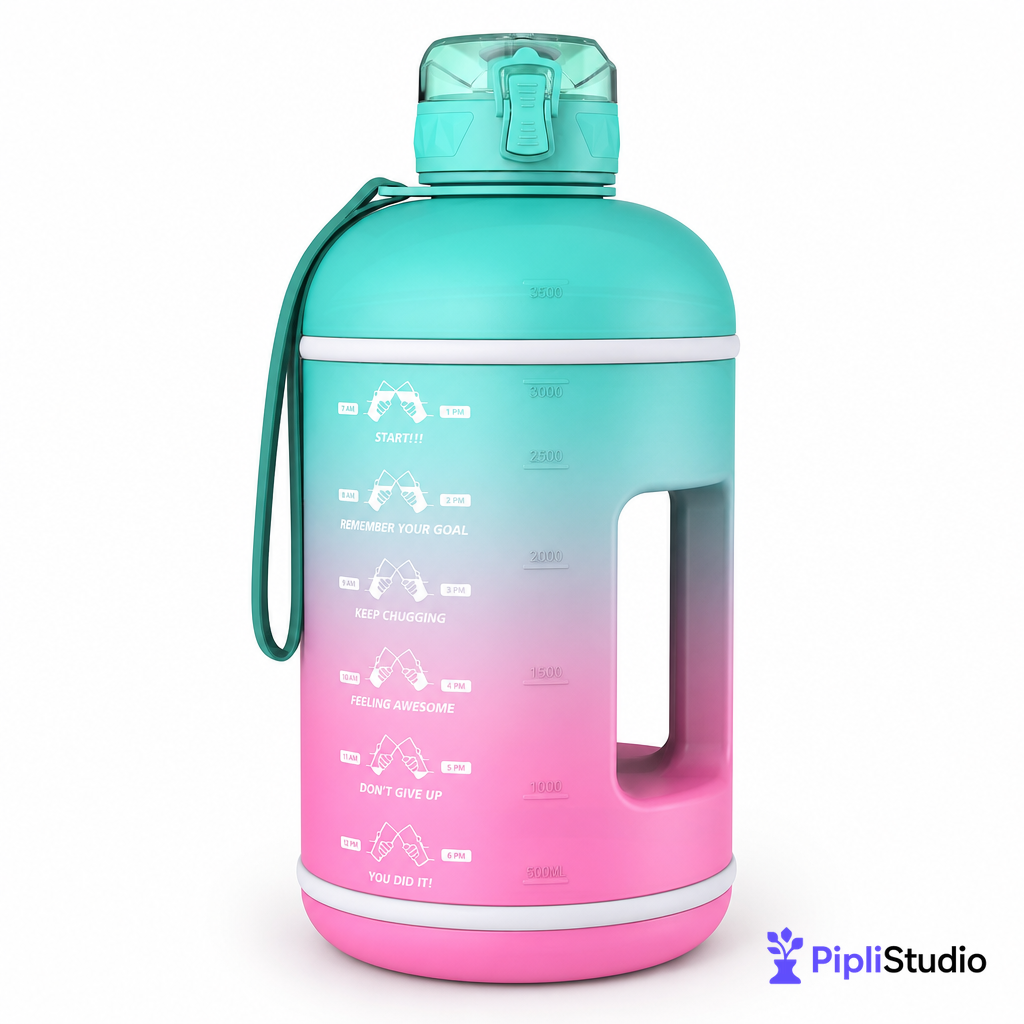 Instalite Gallon Capacity Gym Water Bottle with Measurement Markings &amp; Leak-Proof Lid - Perfect for Fitness, Workouts, and Outdoors (3.78 Litre, Multi Color)