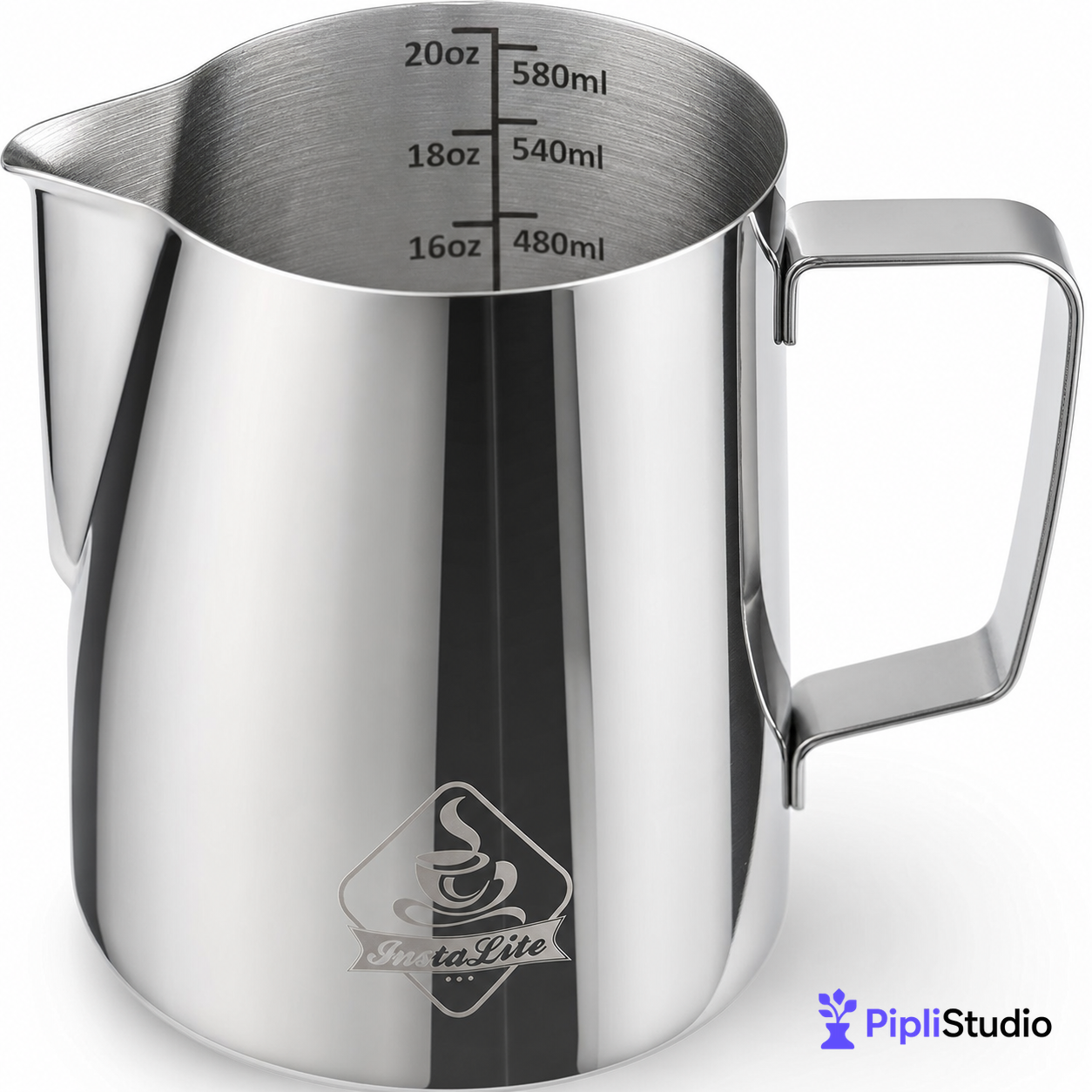 Steel Finish Frothing Jug with Easy Measure Marks