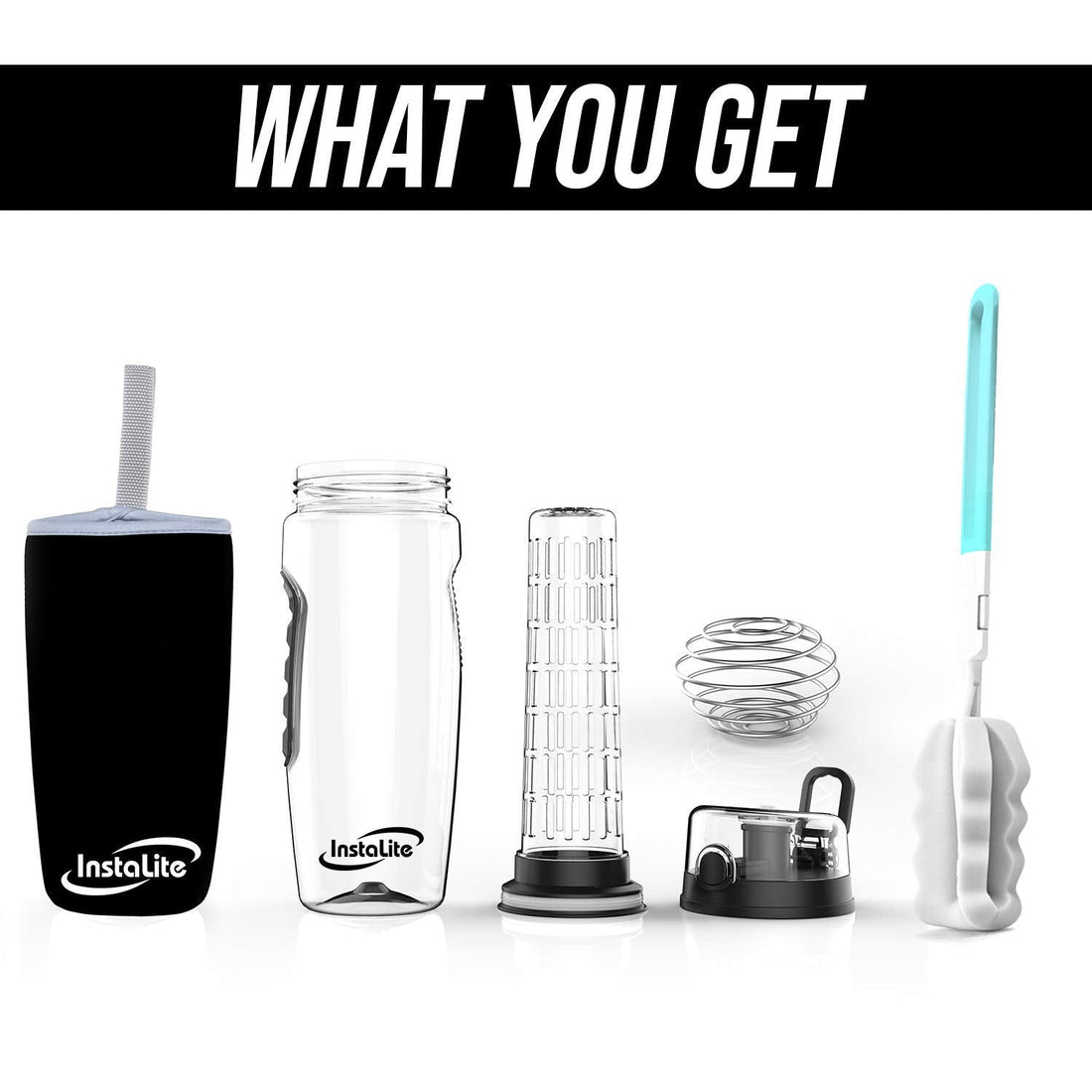Instalite Fruit Infuser Detox Water Bottle with BPA Free Tritan Material & Freebies (Black)