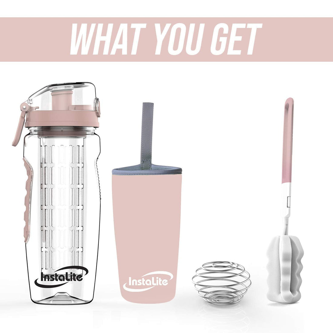 Instalite Fruit Infuser Detox Water Bottle with BPA Free Tritan Material & Freebies (Rose Gold)