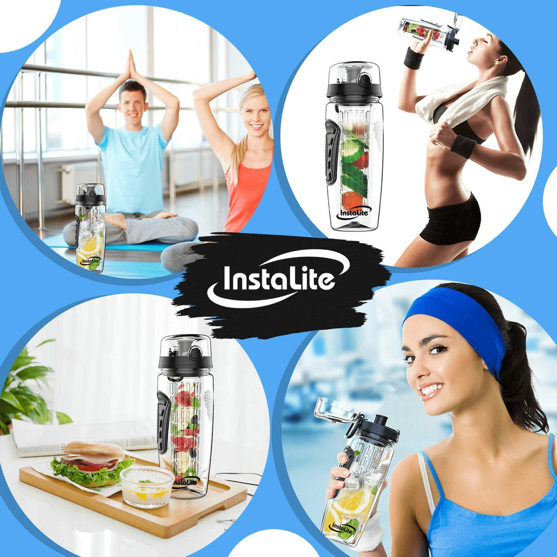 Instalite Fruit Infuser Detox Water Bottle with BPA Free Tritan Material & Freebies (Black)