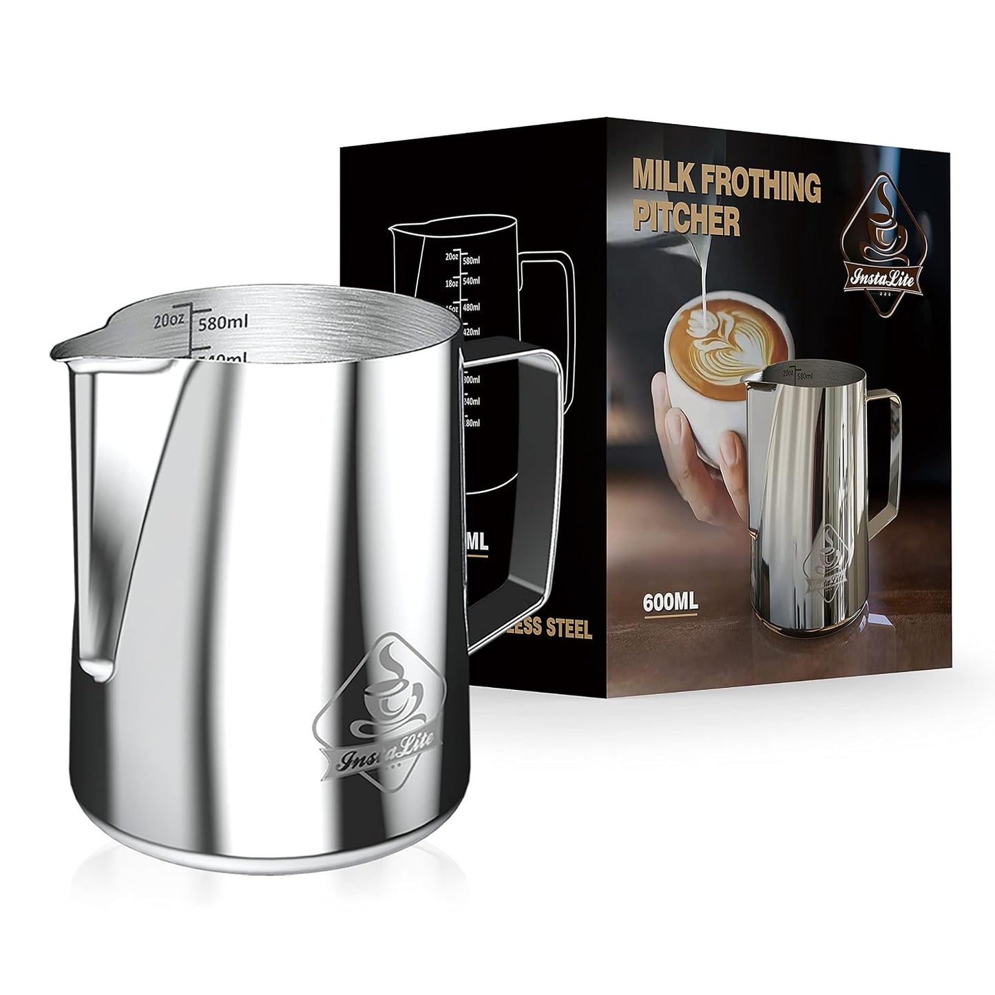 Steel Finish Frothing Jug with Easy Measure Marks