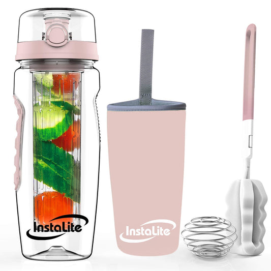 Instalite Fruit Infuser Detox Water Bottle with BPA Free Tritan Material & Freebies (Rose Gold)