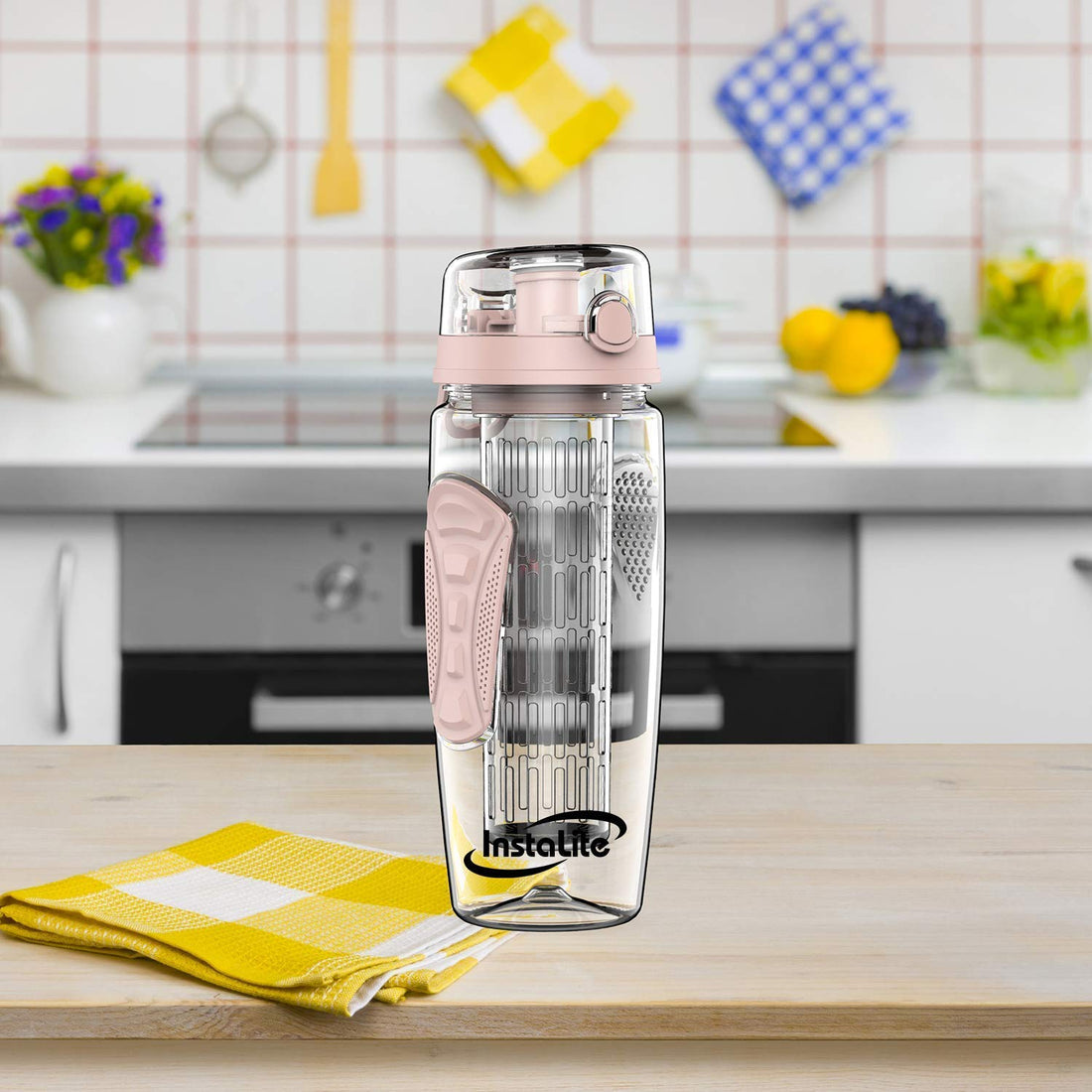 Instalite Fruit Infuser Detox Water Bottle with BPA Free Tritan Material & Freebies (Rose Gold)