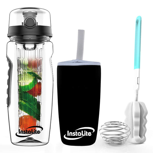 Instalite Fruit Infuser Detox Water Bottle with BPA Free Tritan Material & Freebies (Black)