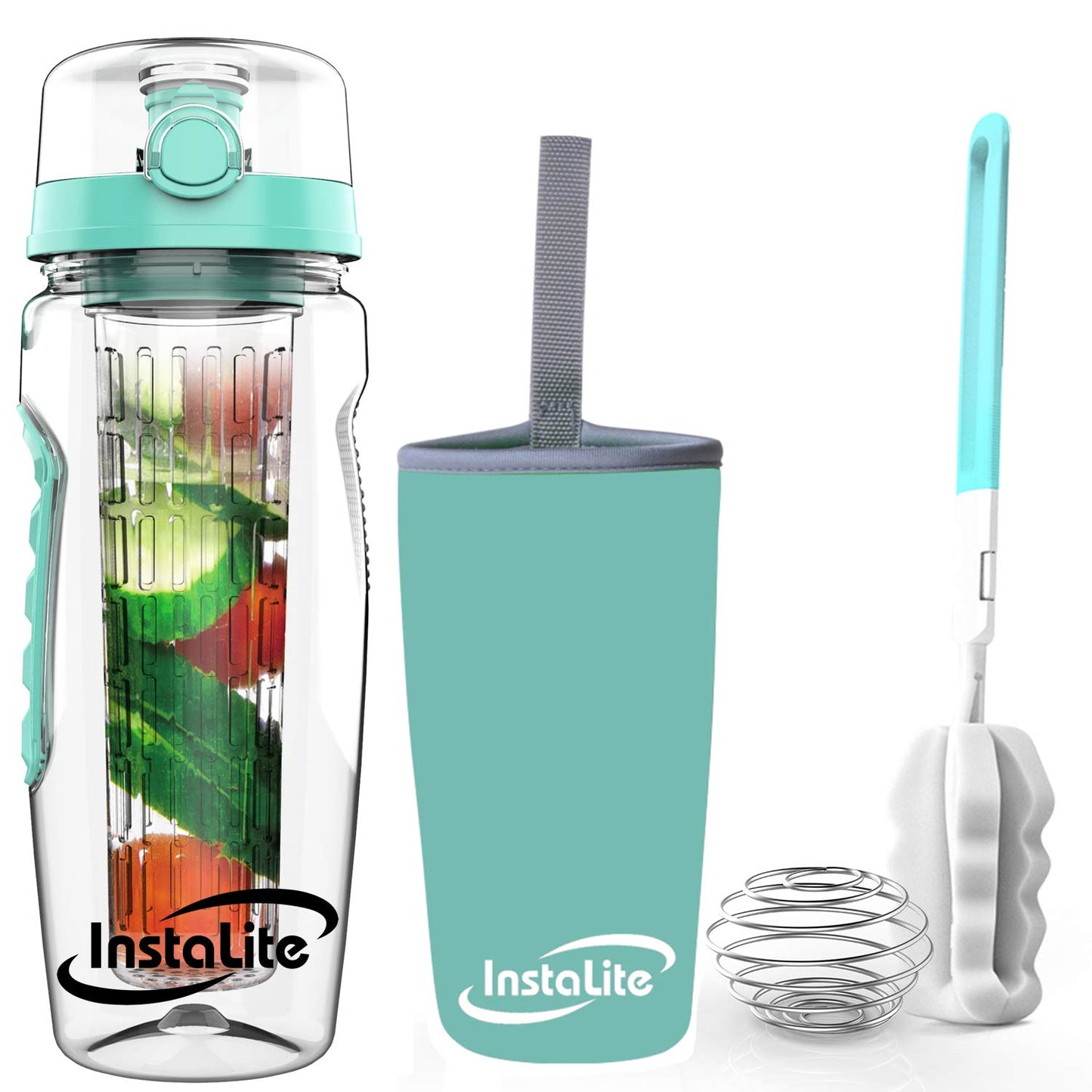 Instalite Fruit Infuser Detox Water Bottle with BPA Free Tritan Material & Freebies (Mint)