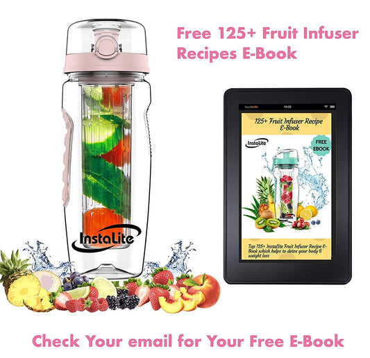 Instalite Fruit Infuser Detox Water Bottle with BPA Free Tritan Material & Freebies (Rose Gold)