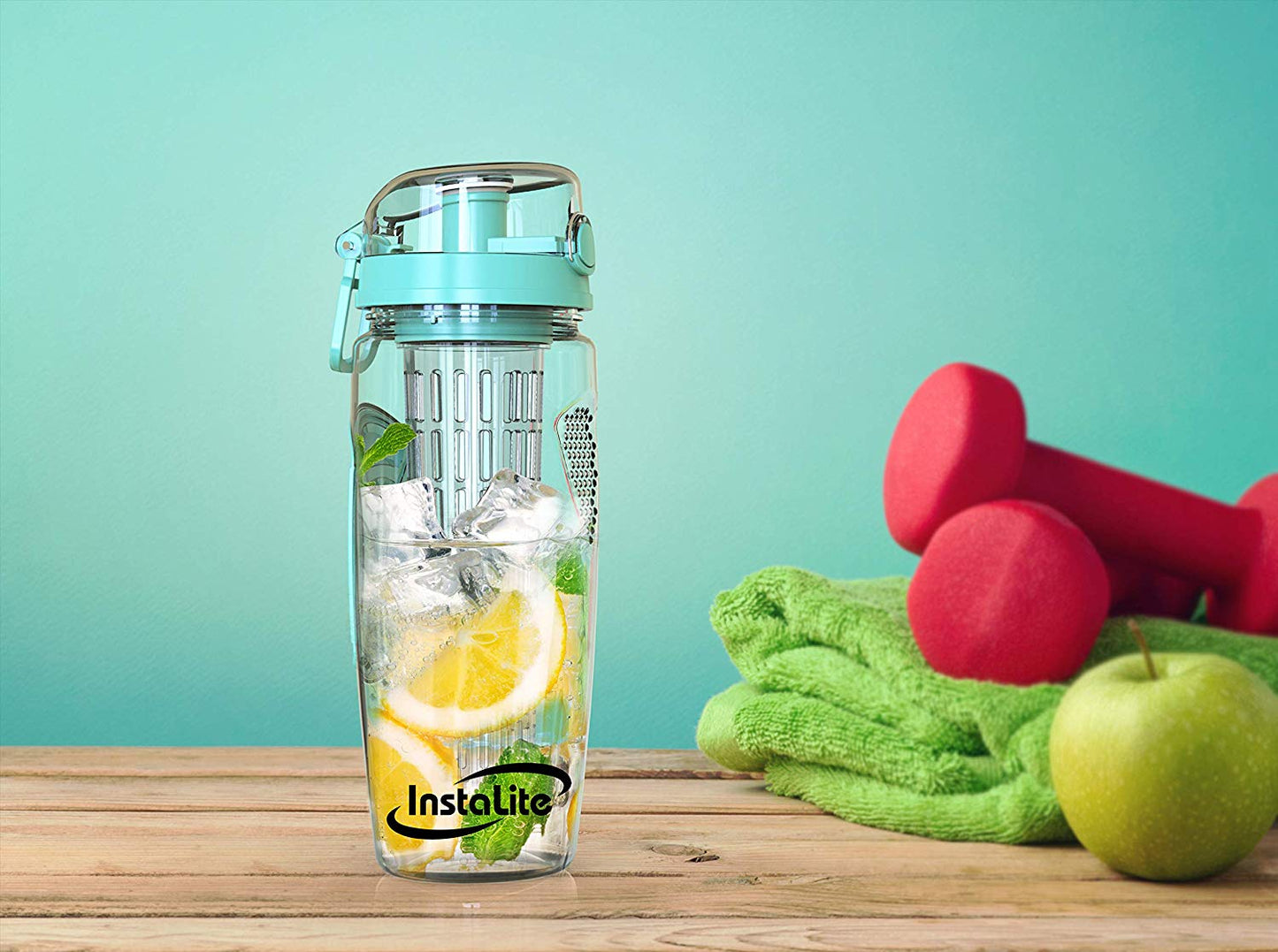 Instalite Fruit Infuser Detox Water Bottle with BPA Free Tritan Material & Freebies (Mint)