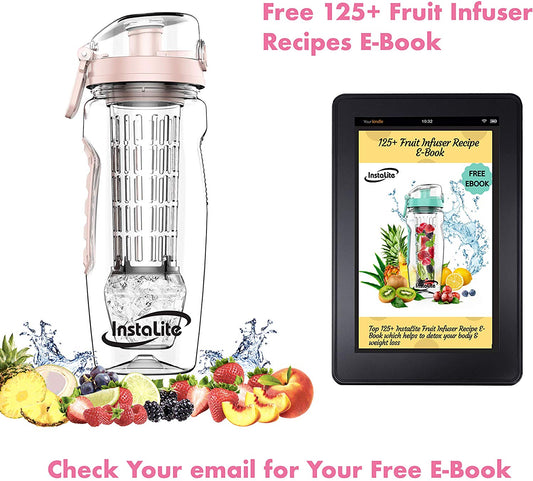 Instalite Fruit Infuser Detox Water Bottle -  BPA Free Tritan Material with Hydra Gel Ball Infusion Rod & Freebies (Rose Gold)