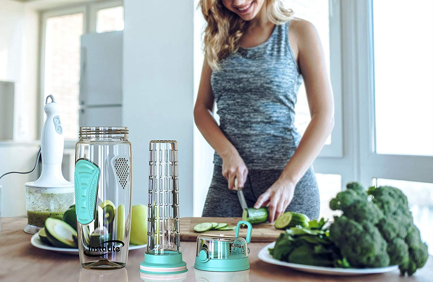 Instalite Fruit Infuser Detox Water Bottle with BPA Free Tritan Material & Freebies (Mint)