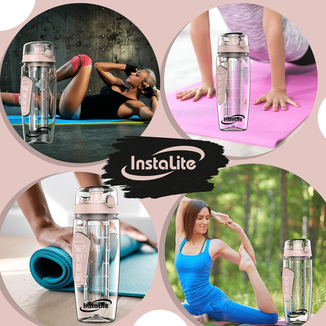 Instalite Fruit Infuser Detox Water Bottle with BPA Free Tritan Material & Freebies (Rose Gold)