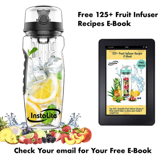Instalite Fruit Infuser Detox Water Bottle with BPA Free Tritan Material & Freebies (Black)