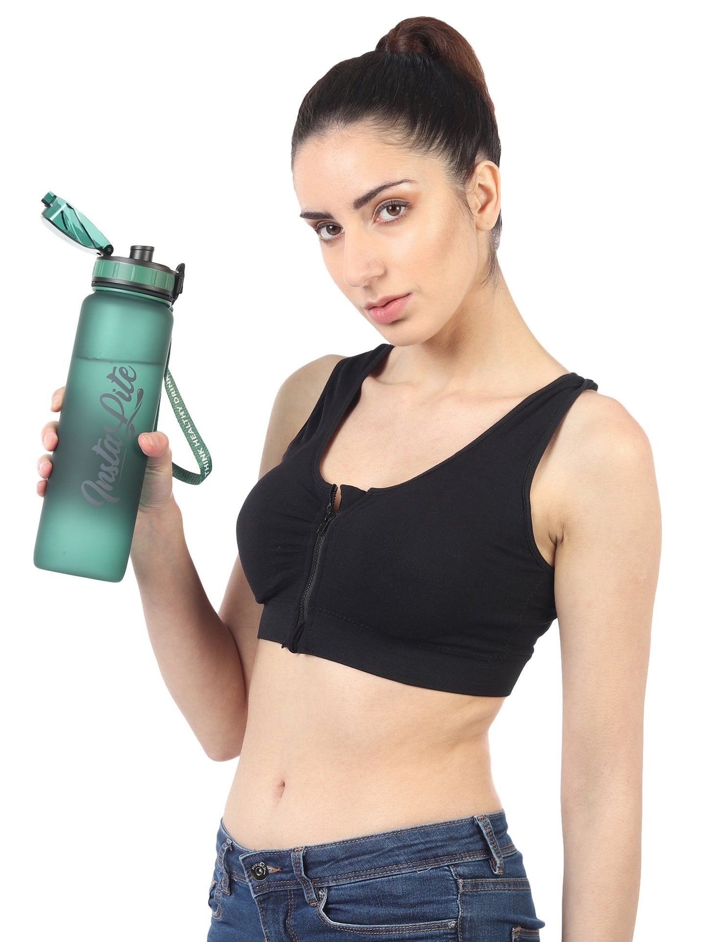 InstaLite 1 Litre BPA Free Tritan Sports/Gym Water Bottle with Time Marker, Fruit Infuser Screen & Protein Shaker Blending Ball(Emerald Green, 1000 ML)