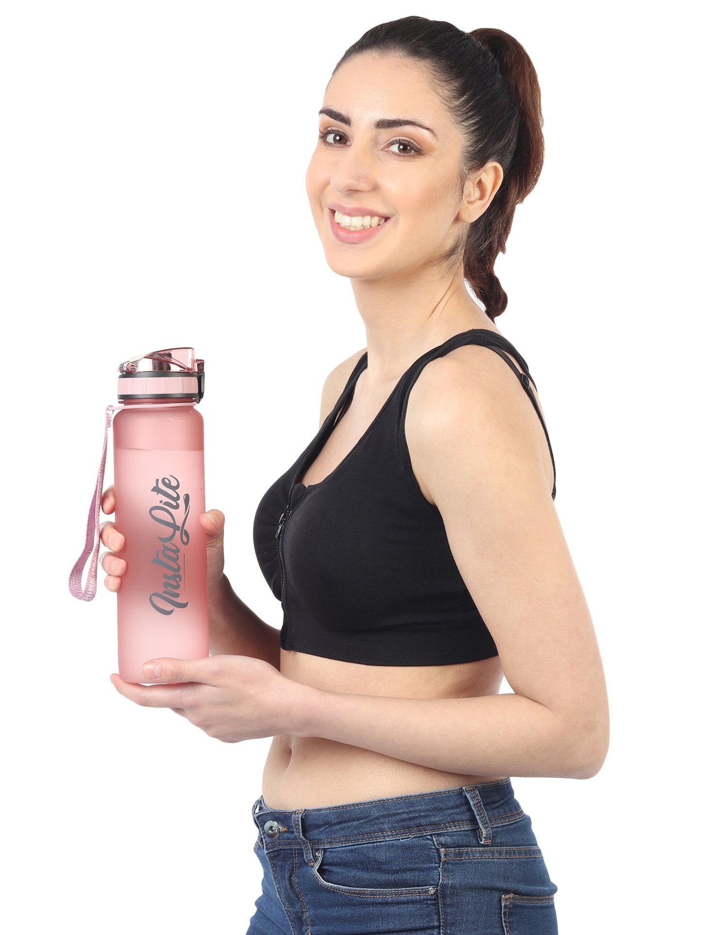 InstaLite 1 Litre BPA Free Tritan Sports/Gym Water Bottle with Time Marker, Fruit Infuser Screen & Protein Shaker Blending Ball (Rose Gold, 1000 ML)