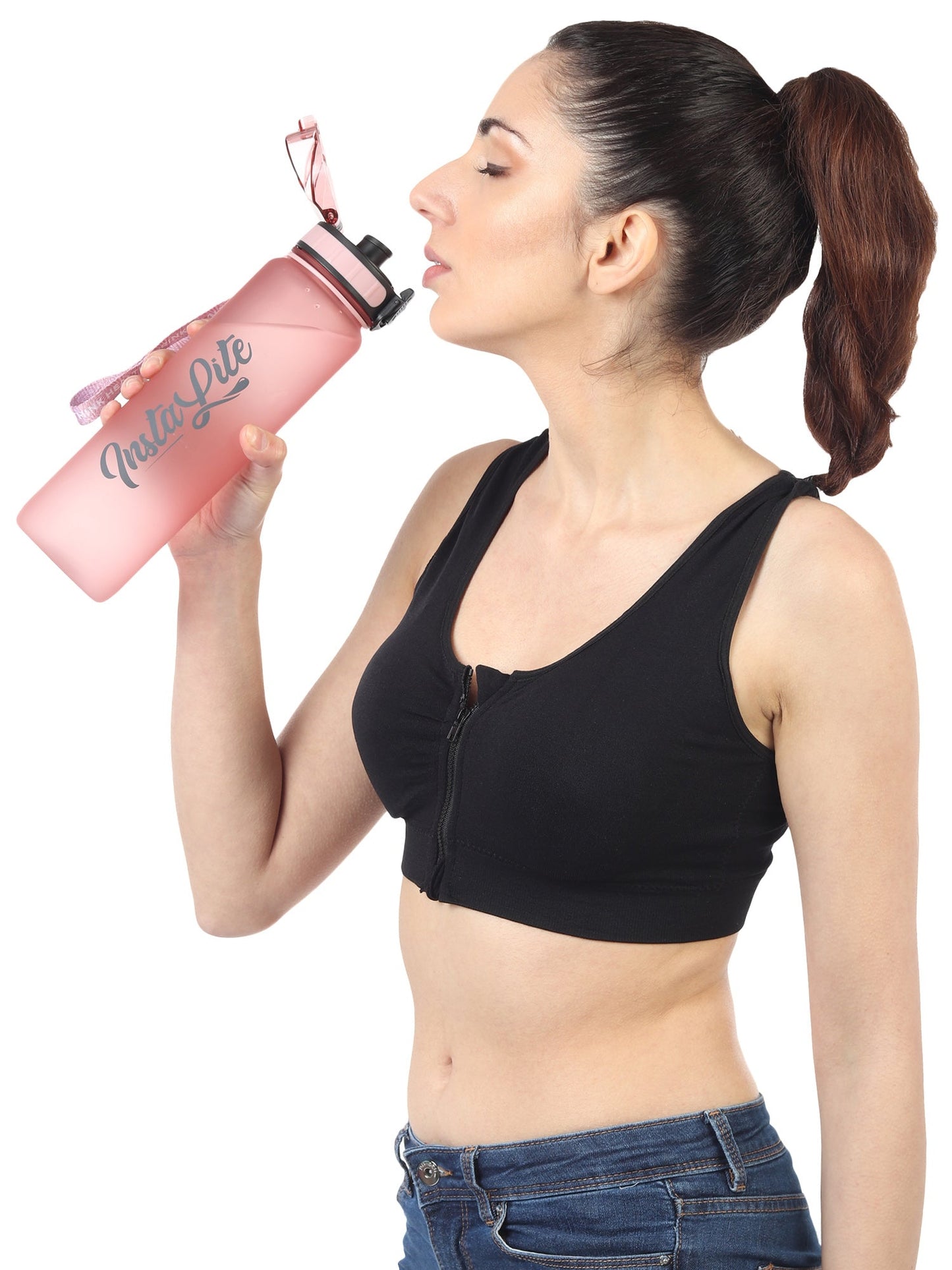 InstaLite 1 Litre BPA Free Tritan Sports/Gym Water Bottle with Time Marker, Fruit Infuser Screen & Protein Shaker Blending Ball (Rose Gold, 1000 ML)