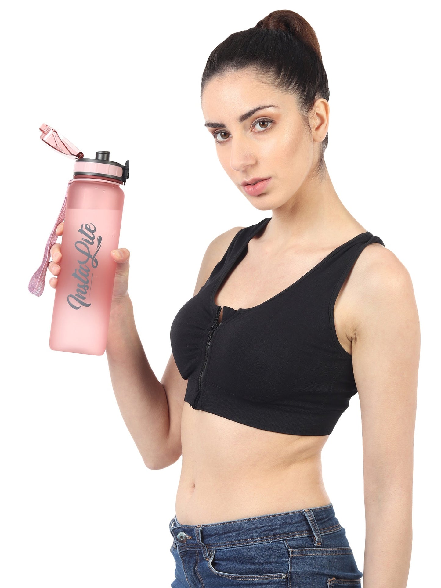 InstaLite 1 Litre BPA Free Tritan Sports/Gym Water Bottle with Time Marker, Fruit Infuser Screen & Protein Shaker Blending Ball (Rose Gold, 1000 ML)