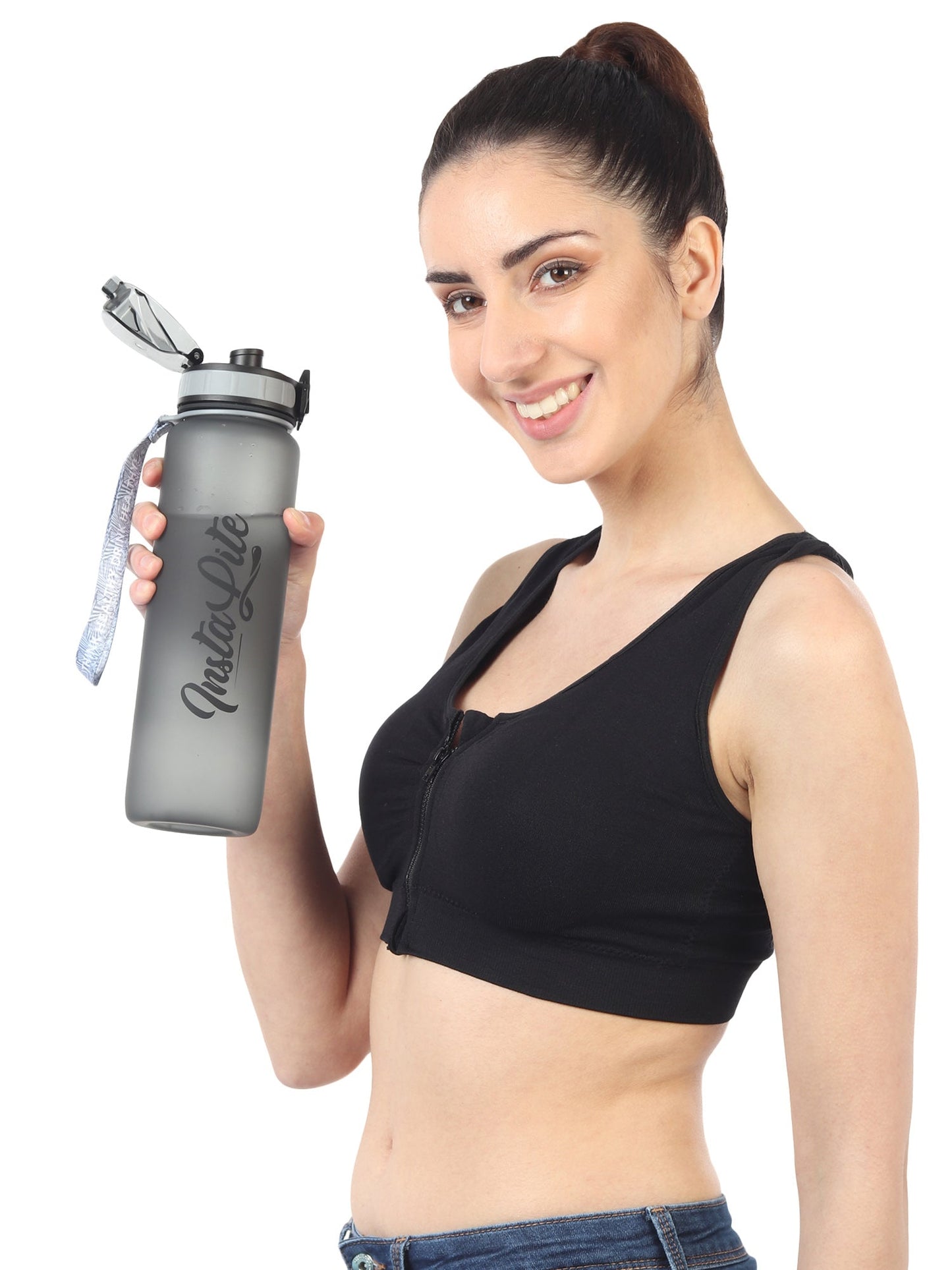 InstaLite 1 Litre BPA Free Tritan Sports/Gym Water Bottle with Time Marker, Fruit Infuser Screen & Protein Shaker Blending Ball (Stone Grey, 1000 ML)