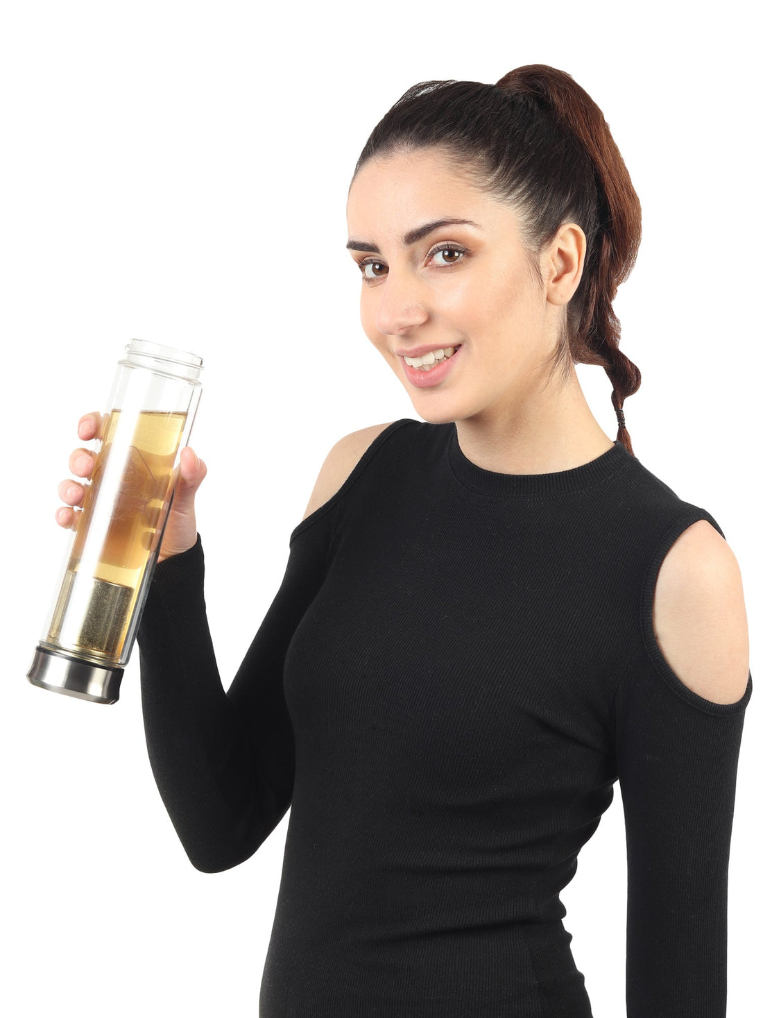 InstaLite Tea Infuser Bottle - BPA Free Double Wall Glass Detox Bottle with Stainless Steel Filter - Leakproof Tea Tumbler with Strainer for Loose Leaf Green Tea and Fruit & Detox Water