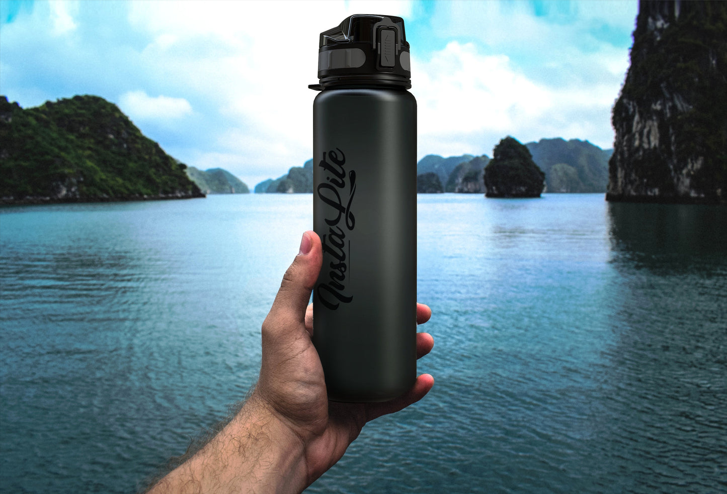 InstaLite 1 Litre BPA Free Tritan Sports/Gym Water Bottle with Time Marker, Fruit Infuser Screen & Protein Shaker Blending Ball (Stone Grey, 1000 ML)