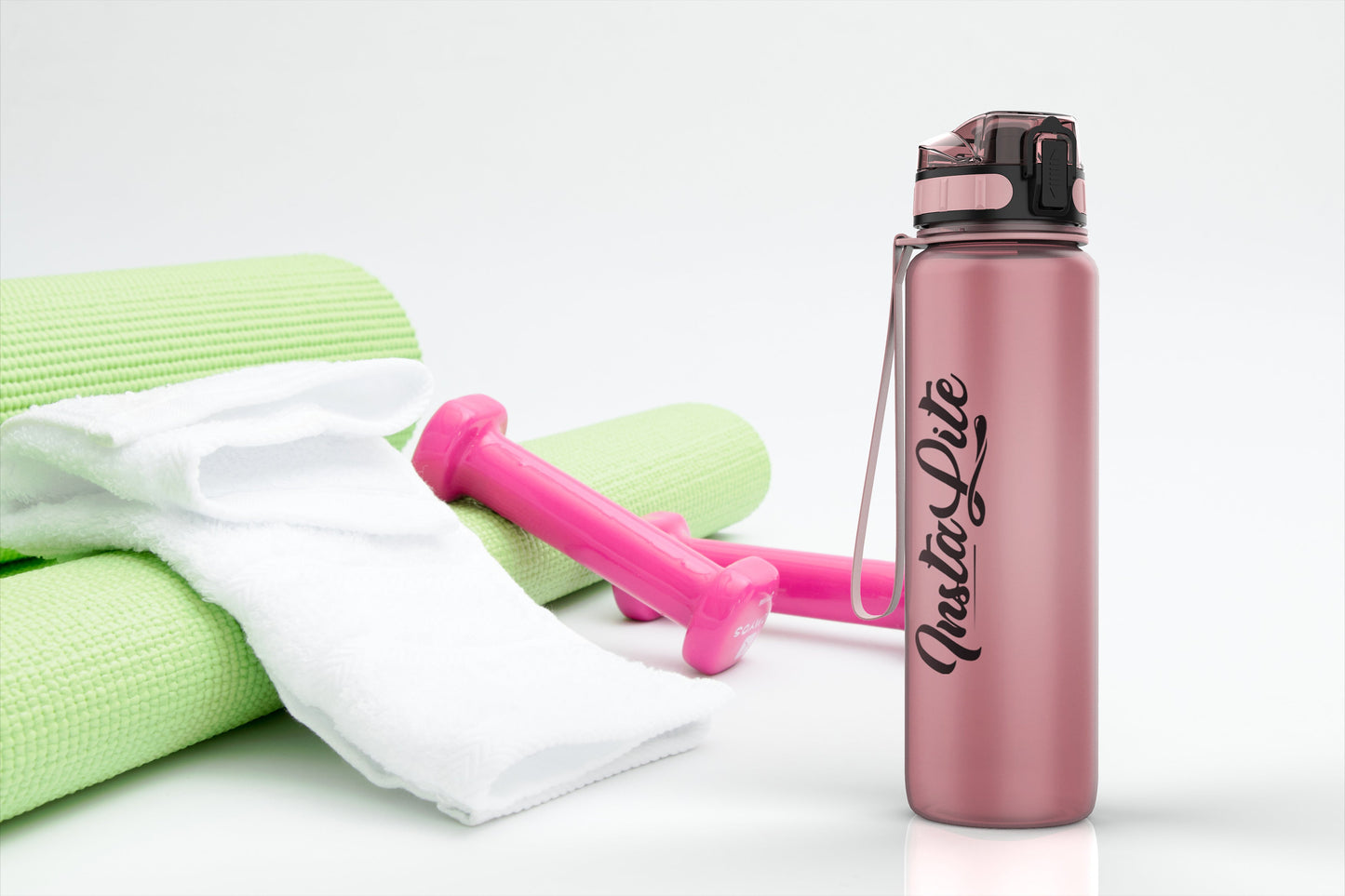 InstaLite 1 Litre BPA Free Tritan Sports/Gym Water Bottle with Time Marker, Fruit Infuser Screen & Protein Shaker Blending Ball (Rose Gold, 1000 ML)