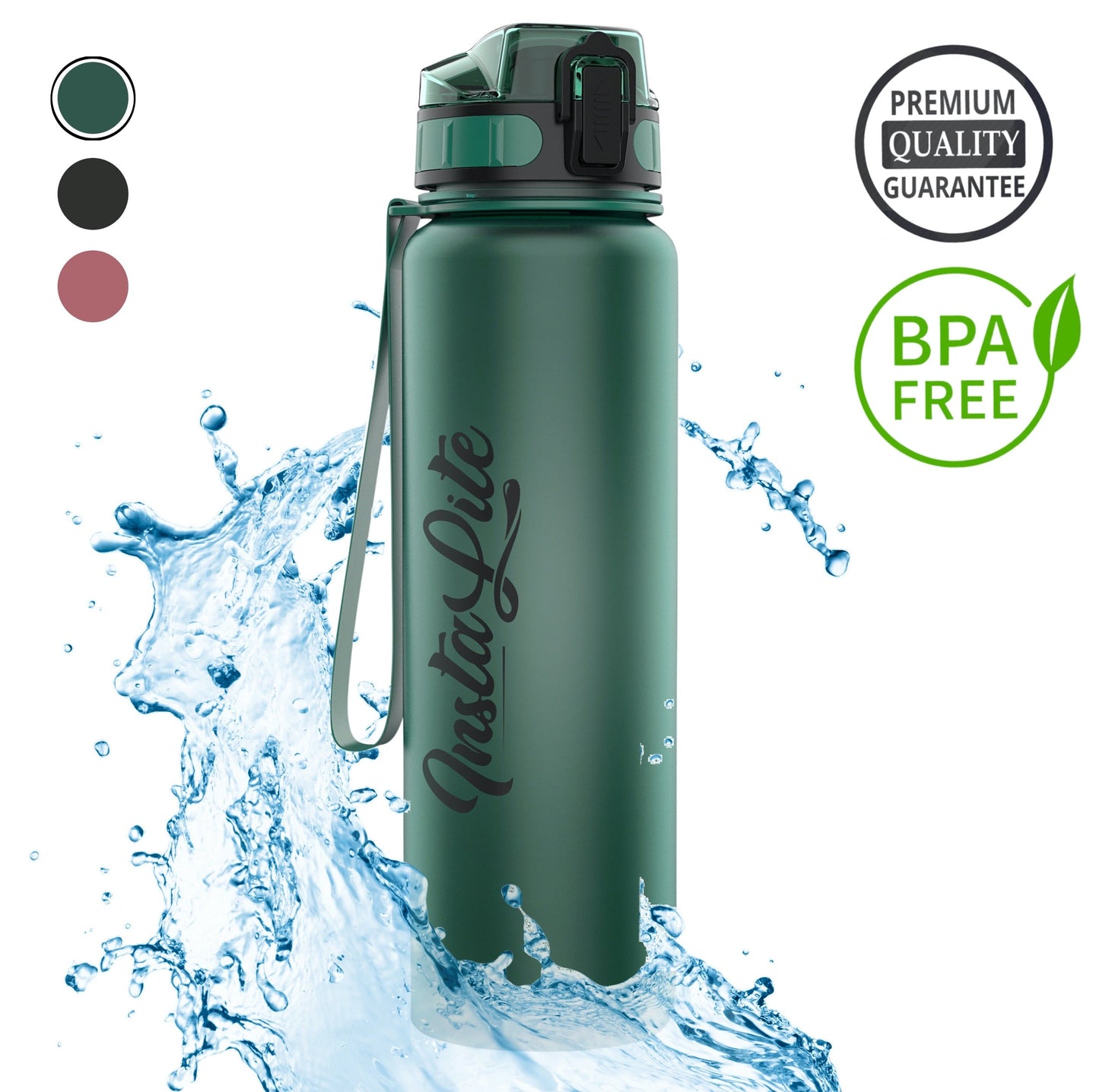 InstaLite 1 Litre BPA Free Tritan Sports/Gym Water Bottle with Time Marker, Fruit Infuser Screen & Protein Shaker Blending Ball(Emerald Green, 1000 ML)