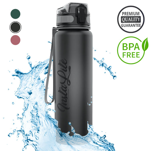 InstaLite 1 Litre BPA Free Tritan Sports/Gym Water Bottle with Time Marker, Fruit Infuser Screen & Protein Shaker Blending Ball (Stone Grey, 1000 ML)